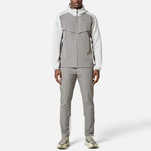 <b>Men's</b> Gray <b>White</b> Color Block Hooded Tracksuit Full Sleeve Zipper Sporty <b>Jogger</b> Pants With Side Pockets Autumn Casual Wear - Product Image 5