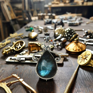 Flashy 925 Sterling Silver 925 Wrap Unisexe Goutte Forme Pendentif Labradorite Cabochon Piedras Naturales Pendentif Pendentif Pendentif - Product Image 1