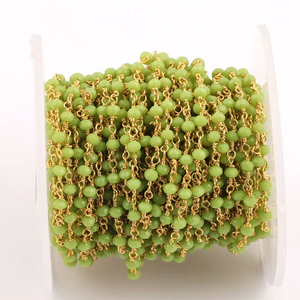 Chaîne de chapelet en perles d'hydroperidote verte, rondelles 3MM 3.5MM, plaquée or jaune, pour la fabrication de bijoux, prix de gros en vrac - Product Image 1