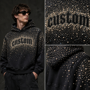 Sweat à capuche surdimensionné personnalisé 100% coton avec fermeture éclair ornée de strass, tissu doux, style vintage, pour unisexe, confort optimal - Product Image 6