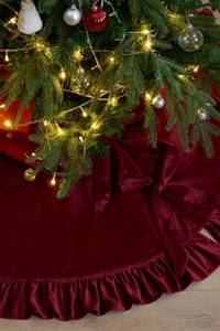 Falda de Terciopelo Borgoña para Árbol de Navidad con Borde Plisado y Volantes, Lazos Decorativos, Venta Directa de Fábrica, Reutilizable para Decoración de Árboles Navideños - Product Image 4