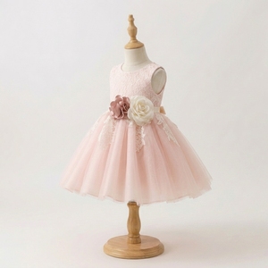 Cherished Custom <b>Flower</b> Girl Dress Blush Pink Lace Tulle Sleeveless Knee-Length Girls Princess Dress 3D Floral Waist Wedding - Product Image 2