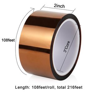 Confezione da 2 Nastri in Poliimmide 2 Pollici X 33m (108ft) Resistenti alle Alte Temperature per Lavori Elettrici, Nastro 3D Senza Pellicole Elettroniche - Product Image 2