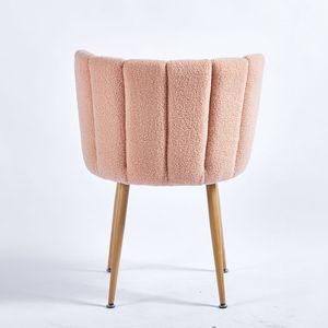 Set di 2 Sedie da Pranzo Moderne Beige con Schienale Confortevole e Cuscini in Tessuto a Pelo Corto, Gambe in Tubo di Ferro Color Legno - Product Image 6
