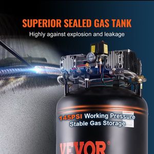 Compressore d'aria fisso senza olio da 6,5 HP, 15,5 SCFM a 90 PSI, a 2 stadi, 145 PSI, con serbatoio da 80 galloni, per uso industriale - Product Image 3