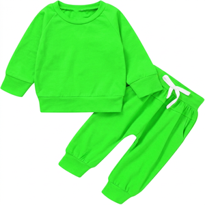Survêtement en coton noir pour bébés garçons, col rond, manches longues, couleur unie, tenue décontractée d'automne, pantalon de jogging à taille élastique, longueur complète - Product Image 2