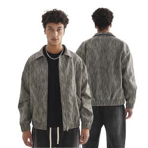 Blouson Bomber Homme en Cuir Véritable Délavé, Col Rabattu, Fermeture Éclair, Style Décontracté Hiver, Streetwear, Coupe Ample, Couleur Unie - Product Image 3