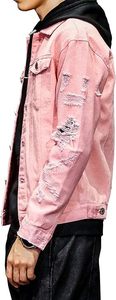 Veste en jean vintage déchirée pour homme, style décontracté, hiver, avec broderies et patchwork de boutons, personnalisable, streetwear - Product Image 3