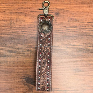 New Customized Western Hand <b>Tooled</b> Saddle Blanket Wristlet Strap Genuine Leather Lanyard Keychain Cow Leather Cowgirl Key <b>Clips</b> - Product Image 3