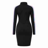 Robe moulante pour femme Jack And Jill Of America, manches rayées contrastées, col montant zippé, longueur genou, coupe ajustée, robe décontractée