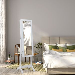 Organizzatore di Gioielli in Legno Bianco a 4 Livelli con Luce LED Blu, 2 Cassetti, Specchio Regolabile, 8 Luci LED Blu, Non Completo - Product Image 3