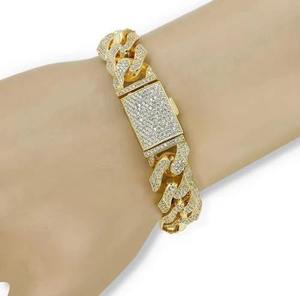 Pulsera de Cadena con Diamantes Chapada en Oro de 22K para Hombre, Corte Brillante Redondo, Microincrustaciones, Eslabones Geométricos, Lujosa para Uso Diario - Product Image 1