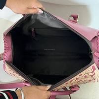 Sac de voyage chic en cuir véritable CA7299 de 15 pouces, motif floral brodé à la main, sac de week-end durable