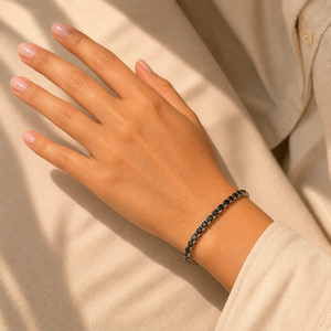 Bracelet tennis pour femme en pierres précieuses noires, plaqué or blanc 10K, coupe ronde, pour cadeau de mariage - Product Image 5