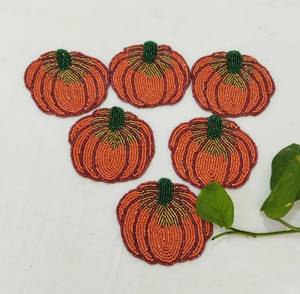 Handmade pumpkin beaded coasters - Set of 6 - Product Image 1