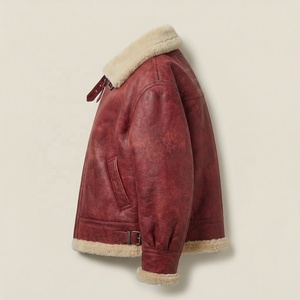 Chaqueta de aviador de piel de oveja para hombre |   Chaqueta Bomber de Cuero Sintético con Cuello de Piel |   Fabricante de Marca Privada OEM Personalizado - Product Image 3