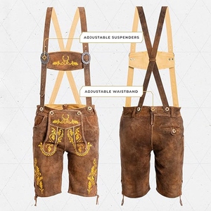 Vintage Style Womens Lederhosen Genuine Leather Traditional Shorts with Antique Finish and Adjustable Matching <b>Suspenders</b> - Product Image 3