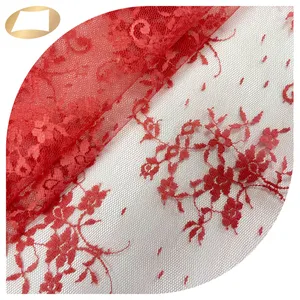 Filet transparent en maille florale rouge 100% nylon