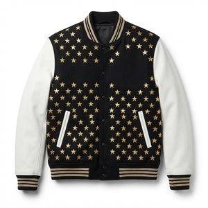 Chaqueta de béisbol universitaria personalizada para hombre, talla grande, bordada, cortavientos, con cuello alto, para otoño, abrigo deportivo universitario, venta al por mayor, frontal - Product Image 4