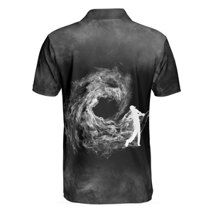 Men's <b>Black</b> Golf <b>Polo</b> Shirt Short Sleeve Sublimation Print Quick Dry Casual Sport <b>Top</b> with Smoke Design and Golfer Silhouette - Product Image 3