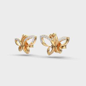 IGI Certified Lab Grown Diamond Butterfly Stud <b>Earrings</b> 14K Yellow / White / Rose Gold Designer Pave Wing <b>Earrings</b> - Product Image 2