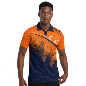 Men's Short Sleeve <b>Polo</b> Shirt <b>Orange</b> Navy Geometric Print Quick Dry Polyester Sporty Regular Fit - Product Image 2