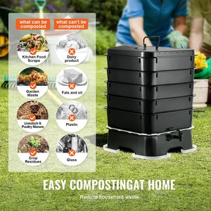 Composter per vermi a 5 vassoi dal design sostenibile, kit da 50 L per interni ed esterni, contenitore per compostaggio di rifiuti alimentari, fattoria di vermi a 5 vassoi - Product Image 3