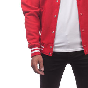 Chaqueta Bomber Universitaria Personalizada para Hombre con Manga de Cuero Liso y Logotipo Bordado en Chenille, Estilo Chaqueta de Béisbol - Product Image 5