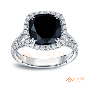 Bague de fiançailles en argent sterling 925 avec moissanite noire taille coussin et halo, pour femme, à double sangle, bijou de mariée tendance, USA - Product Image 6