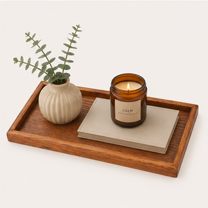 Bandeja Rectangular de Madera Maciza Hecha a Mano de Primera Calidad, Plato Decorativo Minimalista con Vetas Naturales para Té, Café y Desayuno - Product Image 6