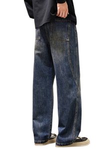 AAFII IMPEX <b>Mens</b> Loose Fit Wide Leg Washed Blue Jeans Casual Tinted Curved Seam Line Denim Pants Vintage Streetwear 100% Cotton - Product Image 5
