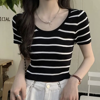 Groothandel Zomer Streetwear Dames T-shirts 100% Katoen Ronde Hals Gestreept Korte Mouw 140g Aangepast Merklogo Anti-Pilling