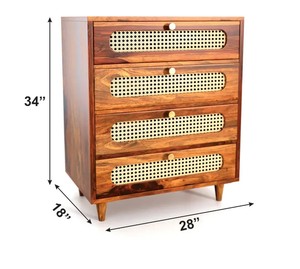 Cómoda Moderna de Mediados de Siglo con Cajones de Madera Maciza y Ratán |   Cómoda de 4 cajones con mimbre |   Muebles para el Hogar y Dormitorios al por Mayor - Product Image 2