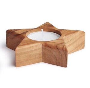 Elegante portavelas de cilindro de estrella de madera, artesanías únicas de la India para el hogar y la decoración navideña festiva - Product Image 1