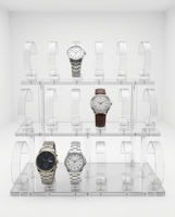 Support d'affichage de montres moderne en acrylique, personnalisé pour un montage facile, avec crochets auto-adhésifs, organisateur transparent pour la vente au détail