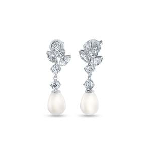 Pendientes colgantes de perlas con incrustaciones de diamantes - Product Image 4
