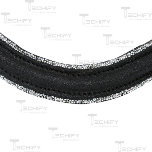 Black Padded Leather Horse Browband with Double Crystal Trim – Curved Sparkle Bridle Browband for <b>Equestrian</b> Riding & Show use - Product Image 3
