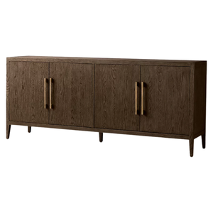 Buffet moderne contemporain en teck massif avec finition brun foncé, quatre portes et étagères internes, structure robuste et durable - Product Image 1