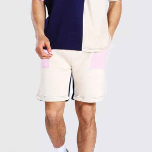 Conjunto de Camiseta y Pantalones Cortos para Hombre, Cuello Redondo, Bloques de Color, Algodón Tejido, Ropa Casual de Verano - Product Image 2