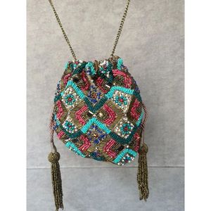 Handcrafted Indian Luxury Casual Daily Fashion Accessory Colorful Glass <b>Beaded</b> Round Handle Durable <b>Crystal</b> Art Bag - Product Image 1