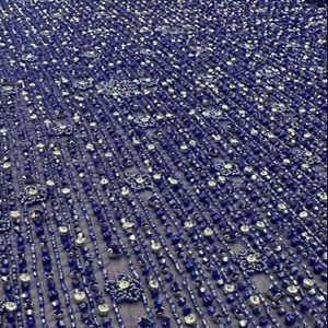 Tela de Tul con Lentejuelas y Cuentas de Lujo, Bordada a Mano con Cristales Azul Rey, para Diseñadores de Alta Costura y Fiestas de Gala - Product Image 1