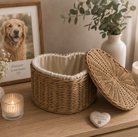 Urne funéraire pour animaux de compagnie en rotin tissé à la main en forme de cœur, écologique et biodégradable pour chats et chiens