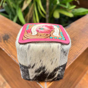 Elegant Mini Travel Box for Women Hand Tooled Genuine Hair-On Hide Leather, Perfect for Stylish Ring Storage and Portable Use - Product Image 6