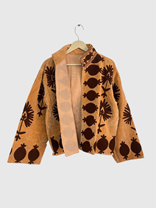<b>Velvet</b> Mandarin Collar Blouson Jacket Full Sleeve Embroidered Floral Pattern Autumn Wear Adults Short Length - Product Image 2