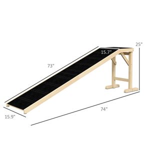 Rampa para Mascotas de Madera Maciza para Cama, 74 x 16 x 25 Pulgadas, Plataforma con Alfombra Antideslizante Natural, Accesorio para Sala de Estar, Escaleras para Perros - Product Image 3