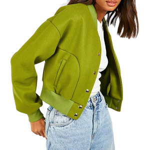 Custom Women's Cropped Varsity Jacket Chenille Patches Leather Sleeves Embroidered Letter Design Breathable Cotton Streetwear - Product Image 6