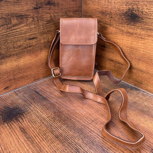 ใหม่กระเป๋าใส่โทรศัพท์หนังแท้สีน้ำตาลสำหรับผู้ชายและผู้หญิงสไตล์วินเทจกระเป๋าหนังวัวสะพายข้างขนาดเล็ก - Product Image 2