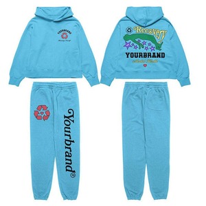 Custom 400 Gsm Zipper <b>Tracksuit</b> with Acid Wash Distressed Embroidery Baggy Trouser and Hoodie Set Unisex Flared <b>Tracksuit</b> - Product Image 5