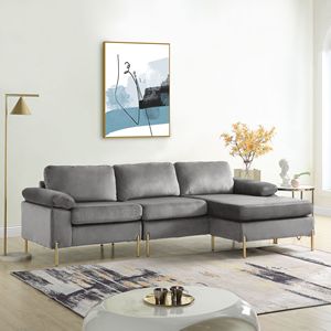 Divano Shannon in Velluto per Soggiorno con Design Componibile e Chaise Longue - Product Image 6
