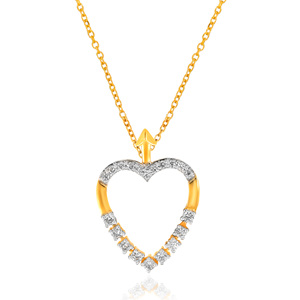 Pendentif en diamants de laboratoire en forme de cœur, serti pavé, en or jaune, pour femme, à porter au quotidien - Product Image 1